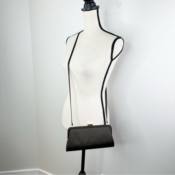 Vintage 1950’s Brown‎ Silky Convertible Evening Clutch Bag Gold Crystal Clasp - Picture 5 of 14
